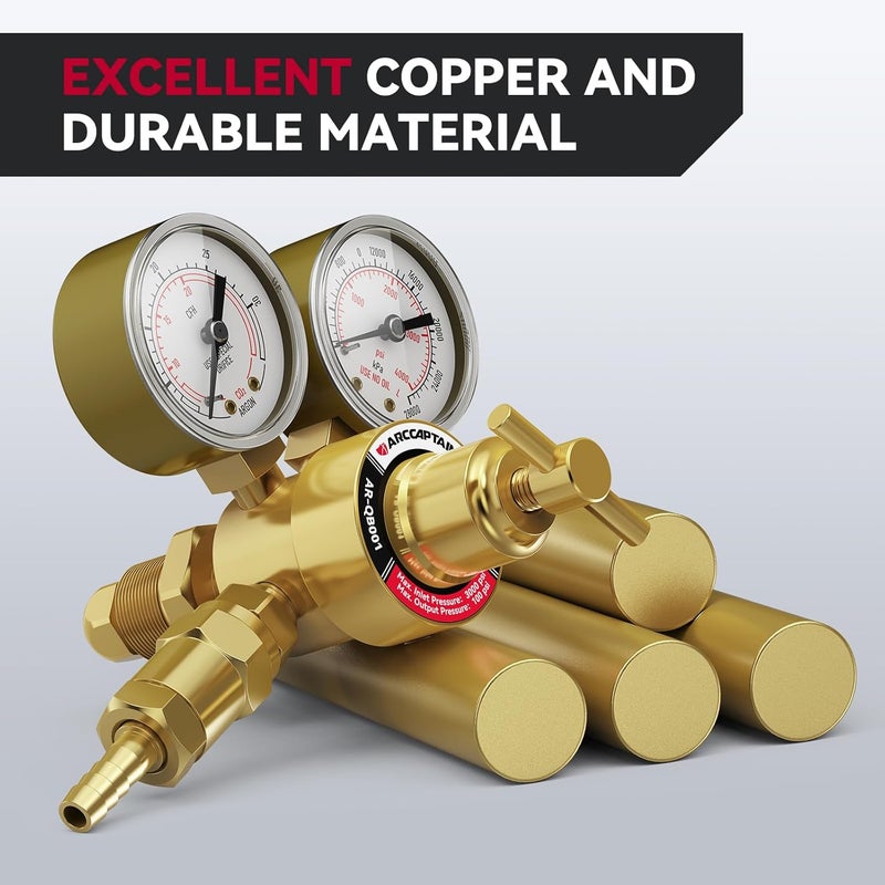 ARCCAPTAIN منظم غاز الأرجون وCO2، منظم لحام لمعدن MIG وTIG، 0-4000 PSI، 0-30+ CFH، اتصال مدخل CGA580 وCGA320 - Image 5